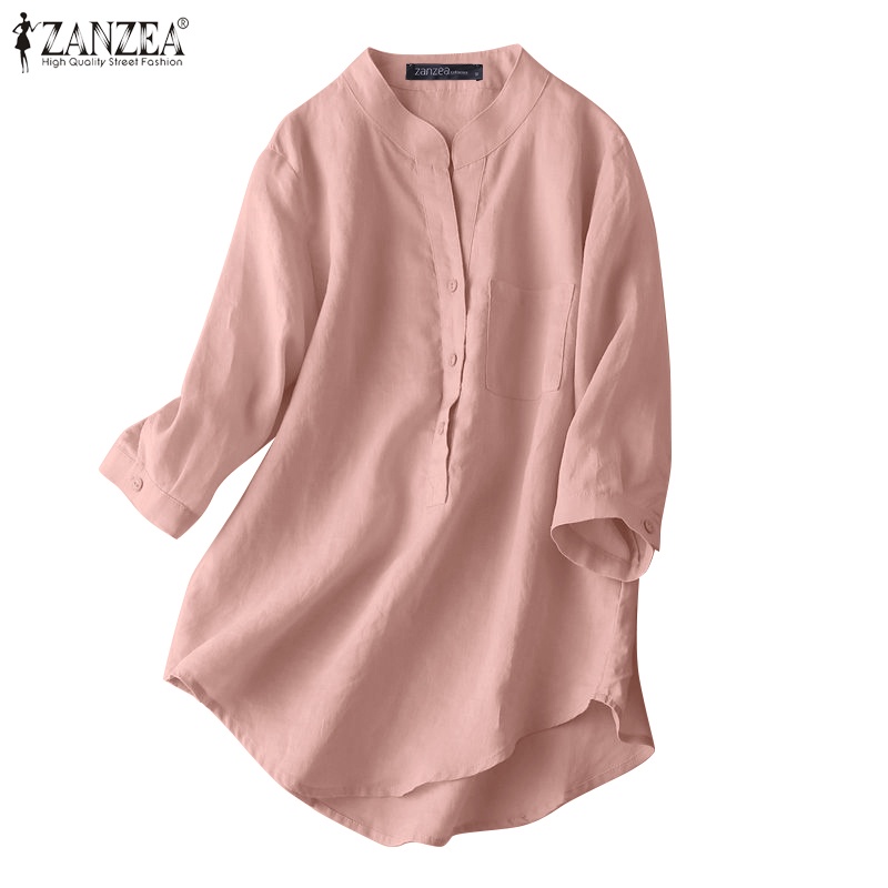 Áo ZANZEA tay lỡ 3/4 cổ tròn form rộng thời trang