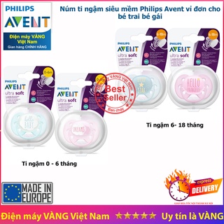 Núm ty ngậm siêu mềm philips avent vỉ đơn cho bé từ 0-6 tháng 6-18 tháng tuổi scf522 scf527 scf528 scf529