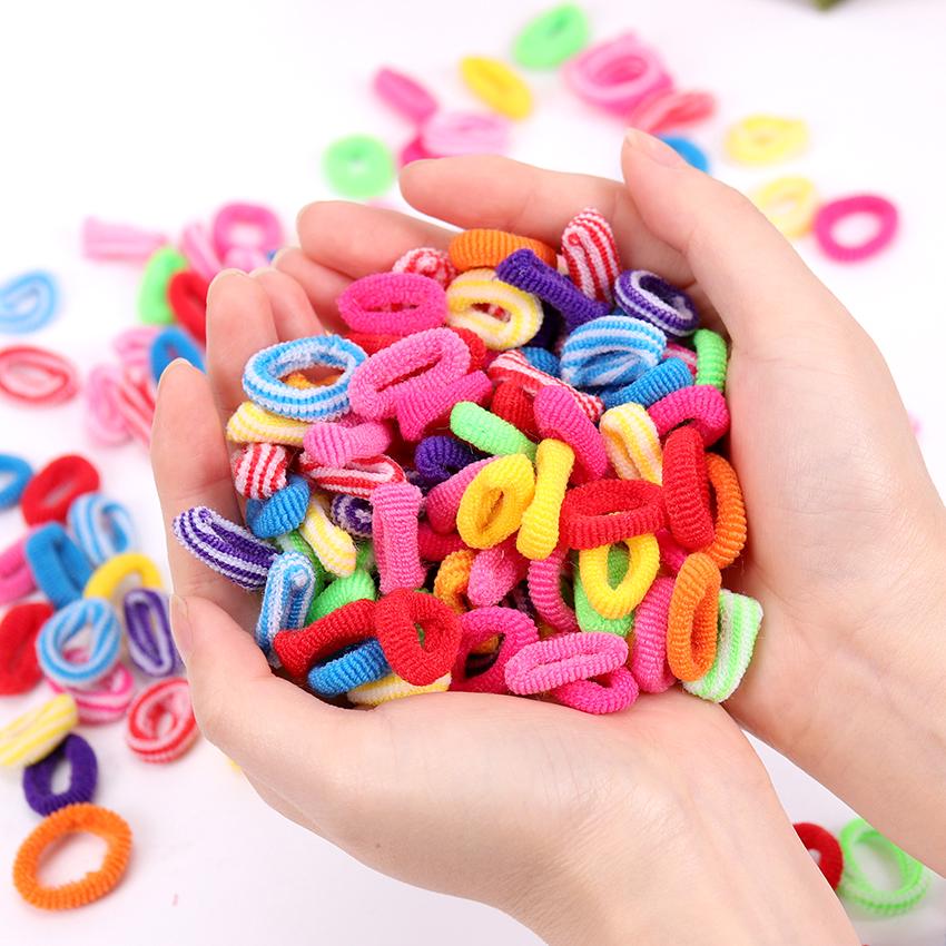 Set 100 dây cột tóc co giãn nhiều màu dễ thương cho bé gái