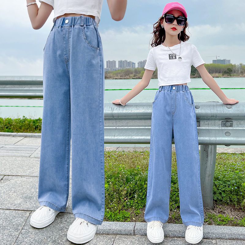 Quần Jean Ống Rộng Thời Trang Xuân Thu 2022 Cho Bé Gái