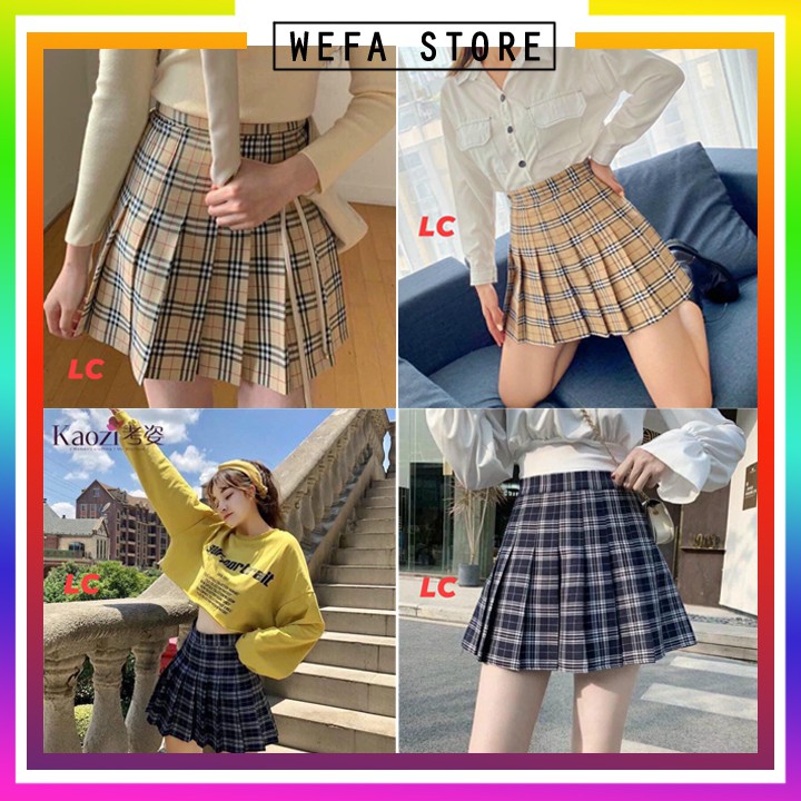 Chân váy nữ xếp ly WEFA họa tiết caro, Chân váy chữ A phong cách Hàng Quốc