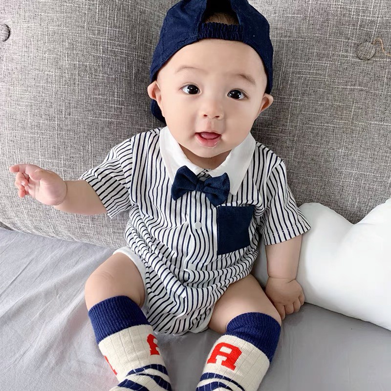 Body kẻ đứng nhỏ cổ nơ bé trai