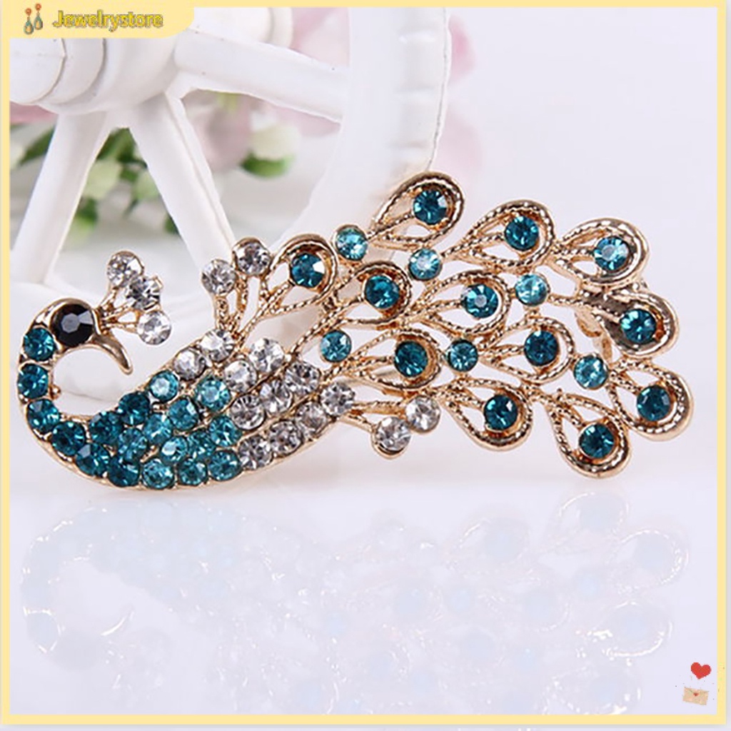 Ghim cài áo hình chim công đính đá quý nhân tạo thời trang