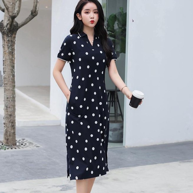 Đầm thun suông dáng dài chấm bi | BigBuy360 - bigbuy360.vn