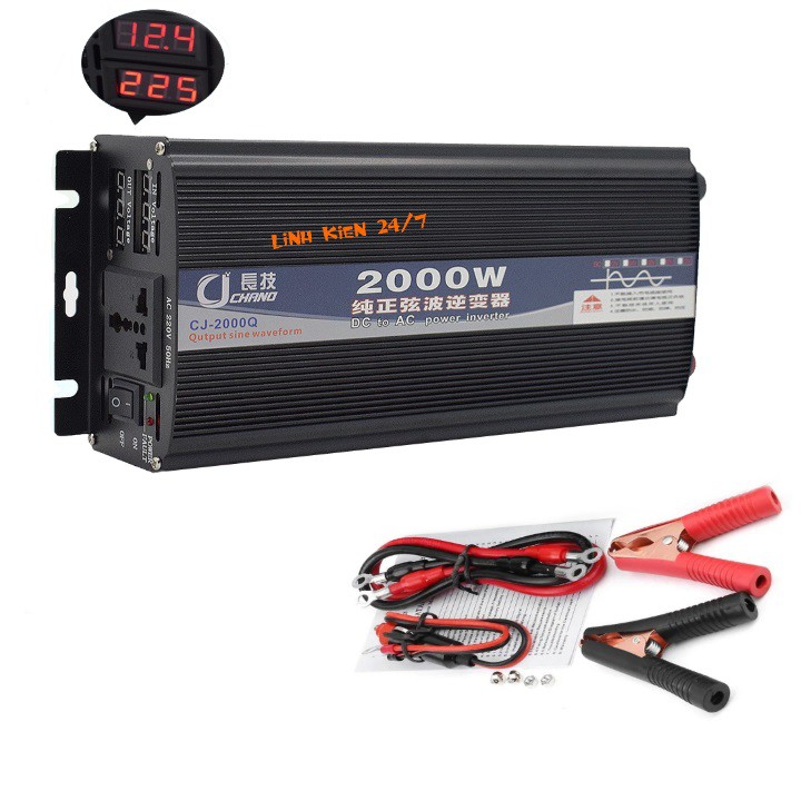 Bộ Inverter Kích Điện 12VDC Lên 220VAC 2000W Sin Chuẩn Có LED Hiển Thị