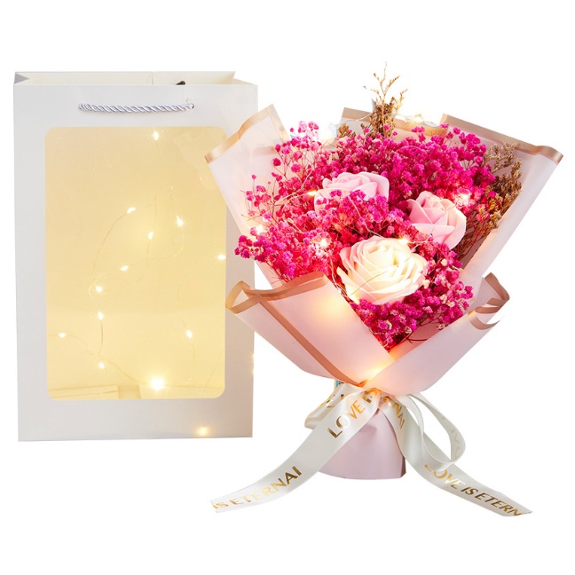 Hộp Quà Hoa Baby Gypsophila,Gồm Túi Đựng Trong Suốt, Đèn Led - Quà Tặng Người Yêu, Người Thân, Lễ Tình Nhân