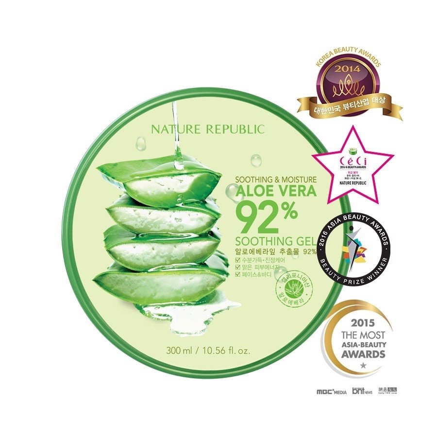 Gel Lô Hội Nature Republic 92% - Hũ Nha Đam Dưỡng Ẩm &amp; Làm Mềm Da Soothing &amp; Moisture Aloe Vera 300ml