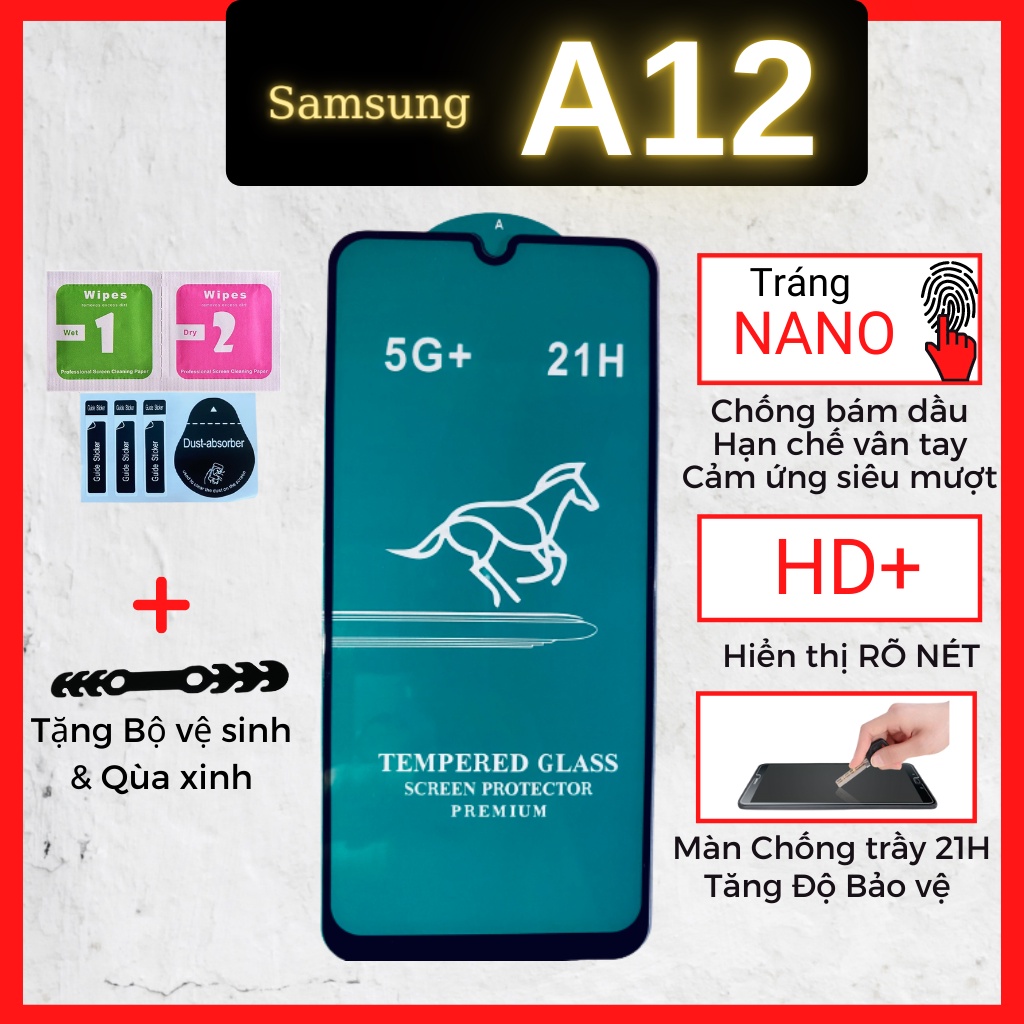 Kính cường lực Samsung A12 Full màn cao cấp OG+ độ cứng 21H siêu mượt chống bám vân tay [MIMA]