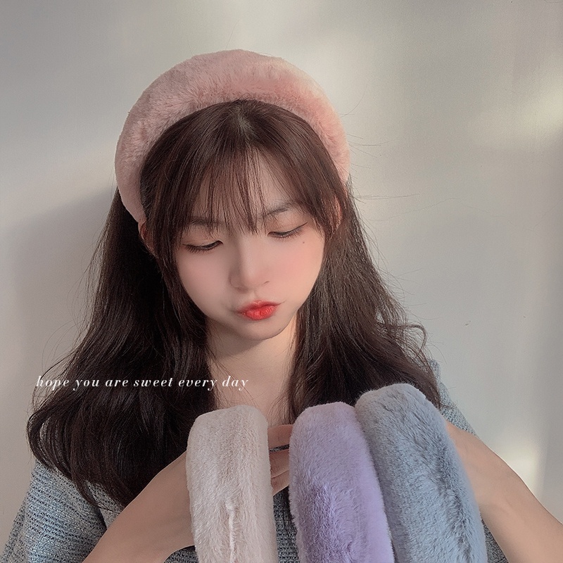 Hàng Sẵn Băng đô lông nhiều màu Băng đô thời trang Đầu rộng Trang trí chống trượt cho rửa mặt【Texas053】