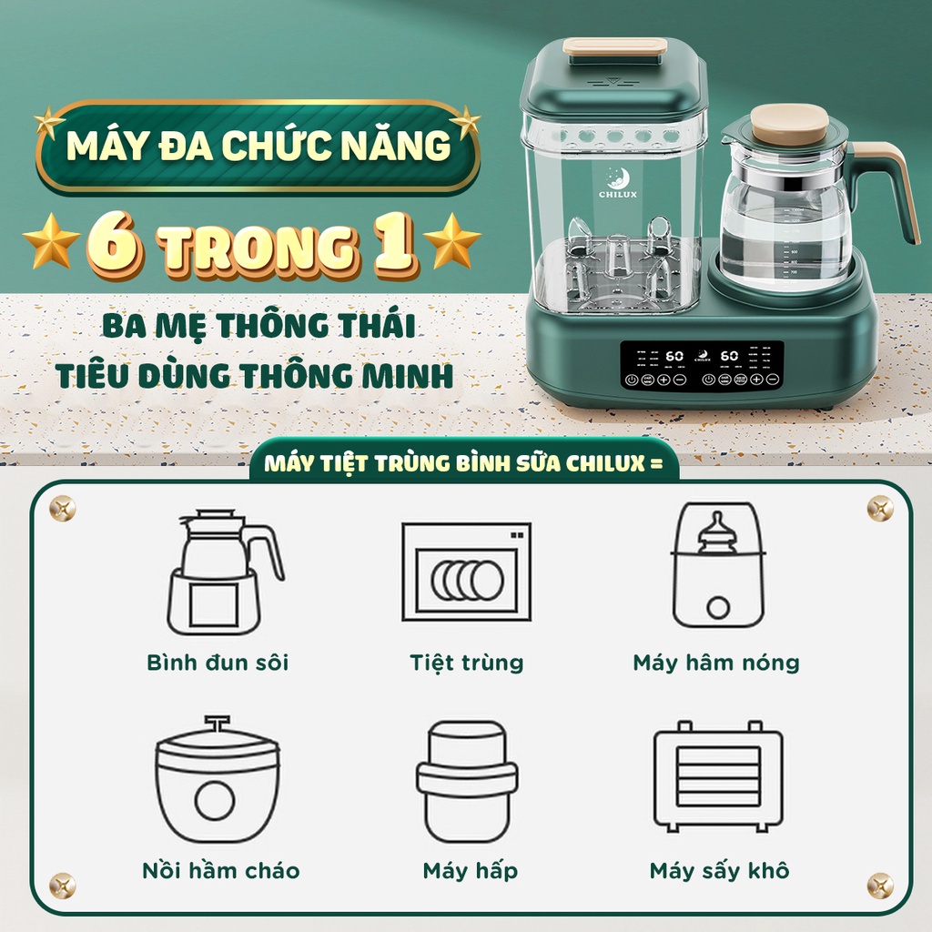 ✅Máy Tiệt trùng bình sữa Chilux C1 đa năng 6 trong 1