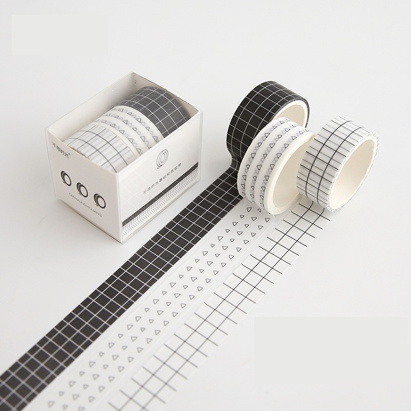 Bộ Washi tape băng dính dài 3m chấm bi/ kẻ Basic trang trí Bullet Journal, điện thoại