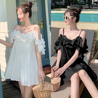 SUV005 Váy 2 dây viền bèo dáng xòe xếp ly đi chơi tiệc babydoll cute tiểu thư bánh bèo công chúa