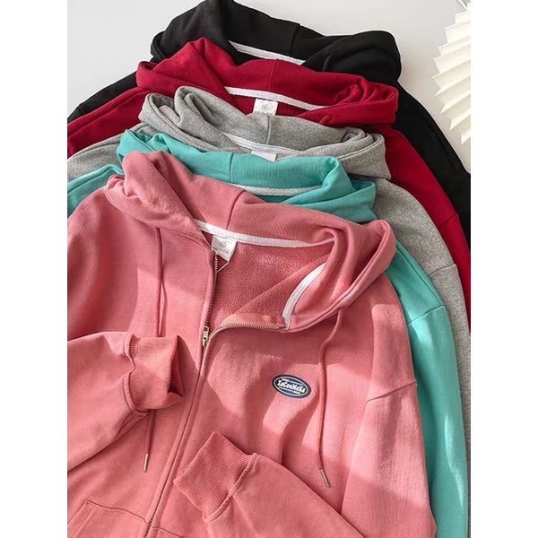 [Ohlala.boutique] Áo khoác dây khoá kéo có mũ vải siêu xịn.