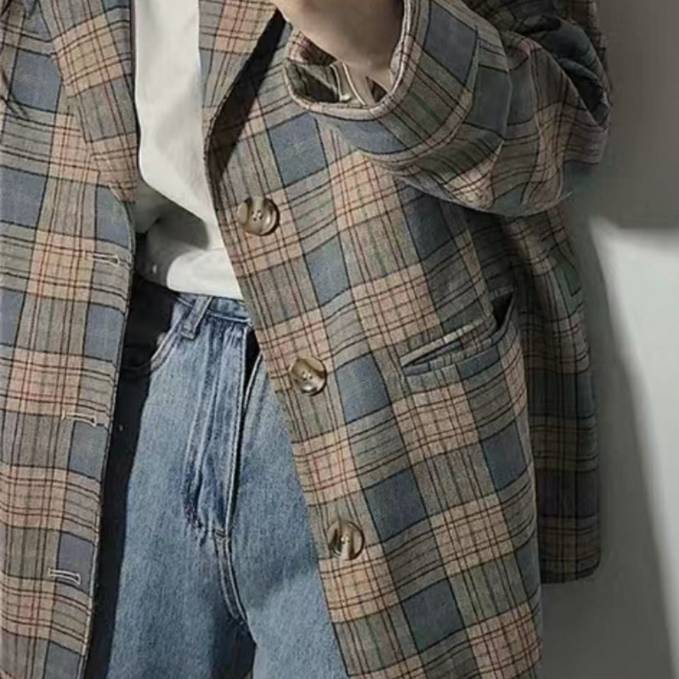 Áo Khoác Vest Kẻ Sọc Ca Rô Dáng Rộng Phong Cách Thời Trang retro Hàn Quốc 2022