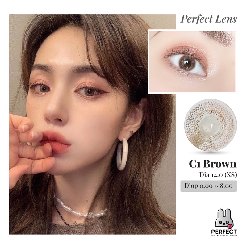 Lens Mắt , Kính Áp Tròng C1 BROWN Có Độ Cận và Không Độ , DIA 14.0 , Dành Cho Mắt Nhạy Cảm Giá Sale