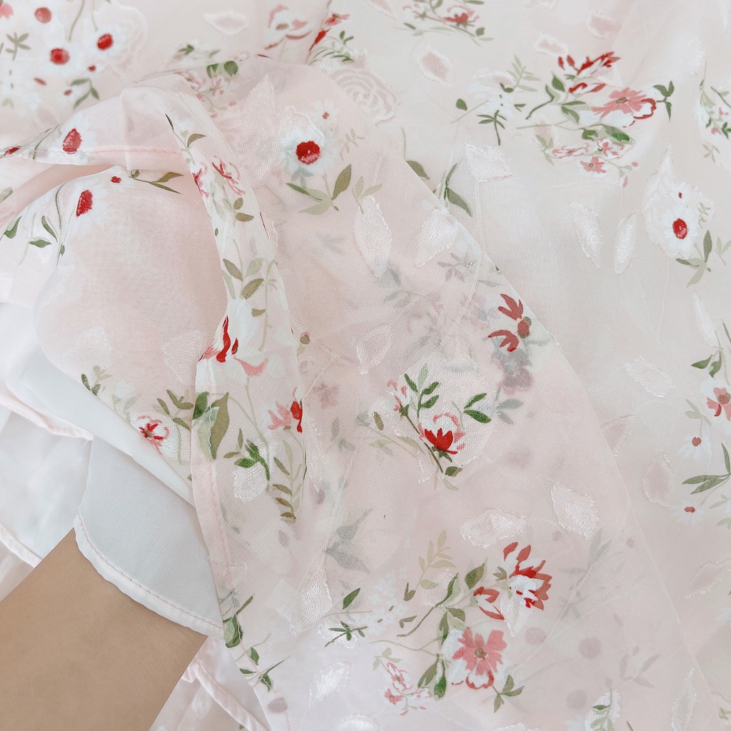 Váy 2 dây nữ hoa nhí cúp ngực xòe dài gam hồng cực xinh DK165