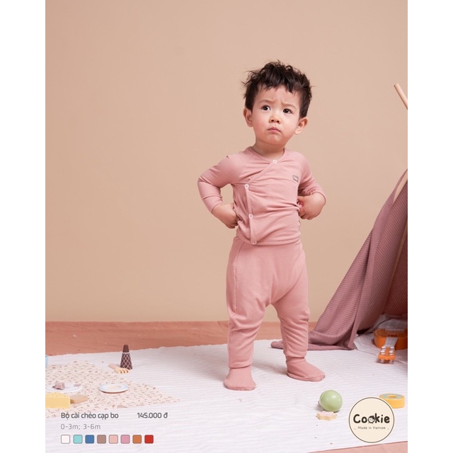 Cookie - Bộ cài lệch cúc bấm quần cạp bo cotton tăm mềm, mát cho bé