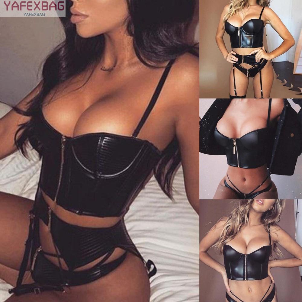 Womens Ladies Leather Look Strappy Bust Teddy Bodysuit Lingerie Party Clubwear