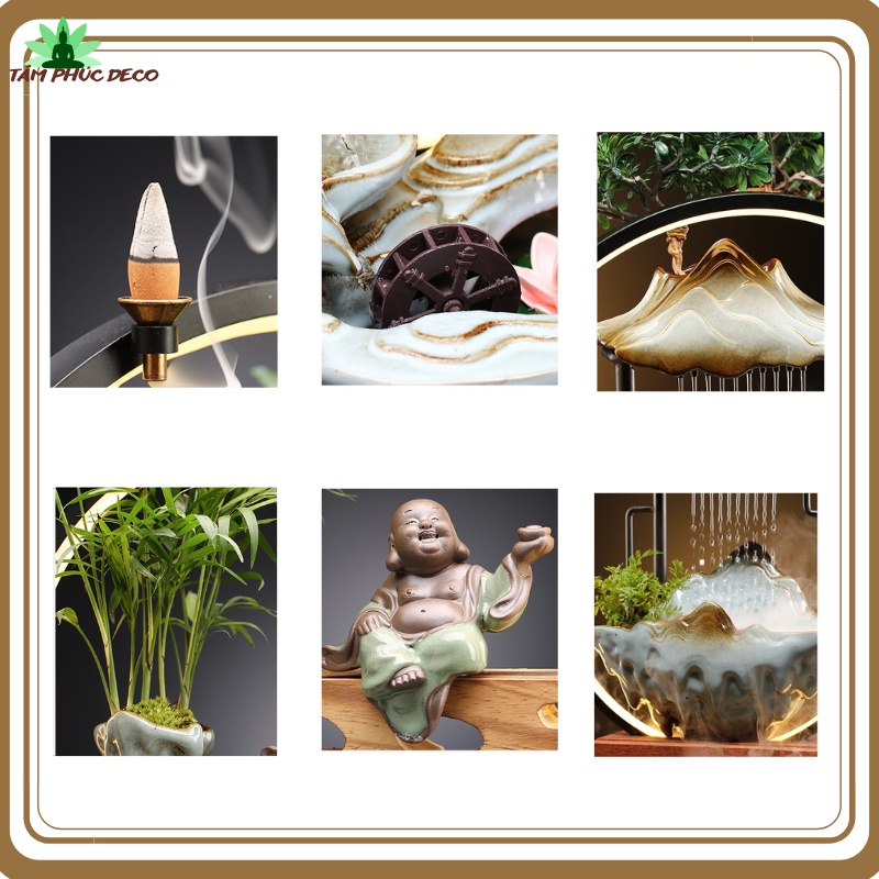 Thác nước, thác khói trầm hương phong thủy , có đài phun nước tự động kèm đèn LED cao cấp để bàn đem lại may mắn,tài lộc