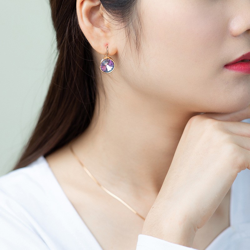 Bông Tai Nữ Mạ Vàng 18K, Mặt Tinh Thể Từ Swarovski Ánh Tím Cao Cấp - XPBT81