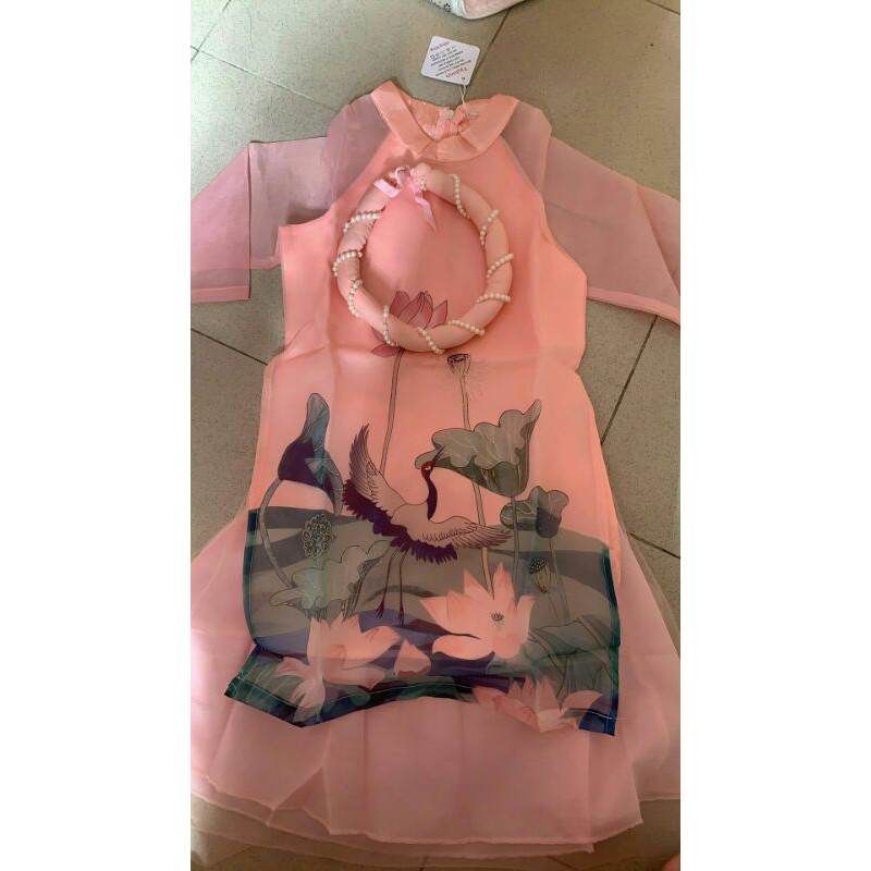 Set áo dài hoa sen kèm chân váy,mấn