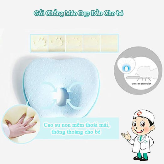 Gối Cao Su Non Chống Bẹp Đầu Cho Bé ✔Có Lỗ Thoáng Khí ✔Chống Móp Méo Đầu ✔ Chống Vẹo Cột Sống Cho Bé