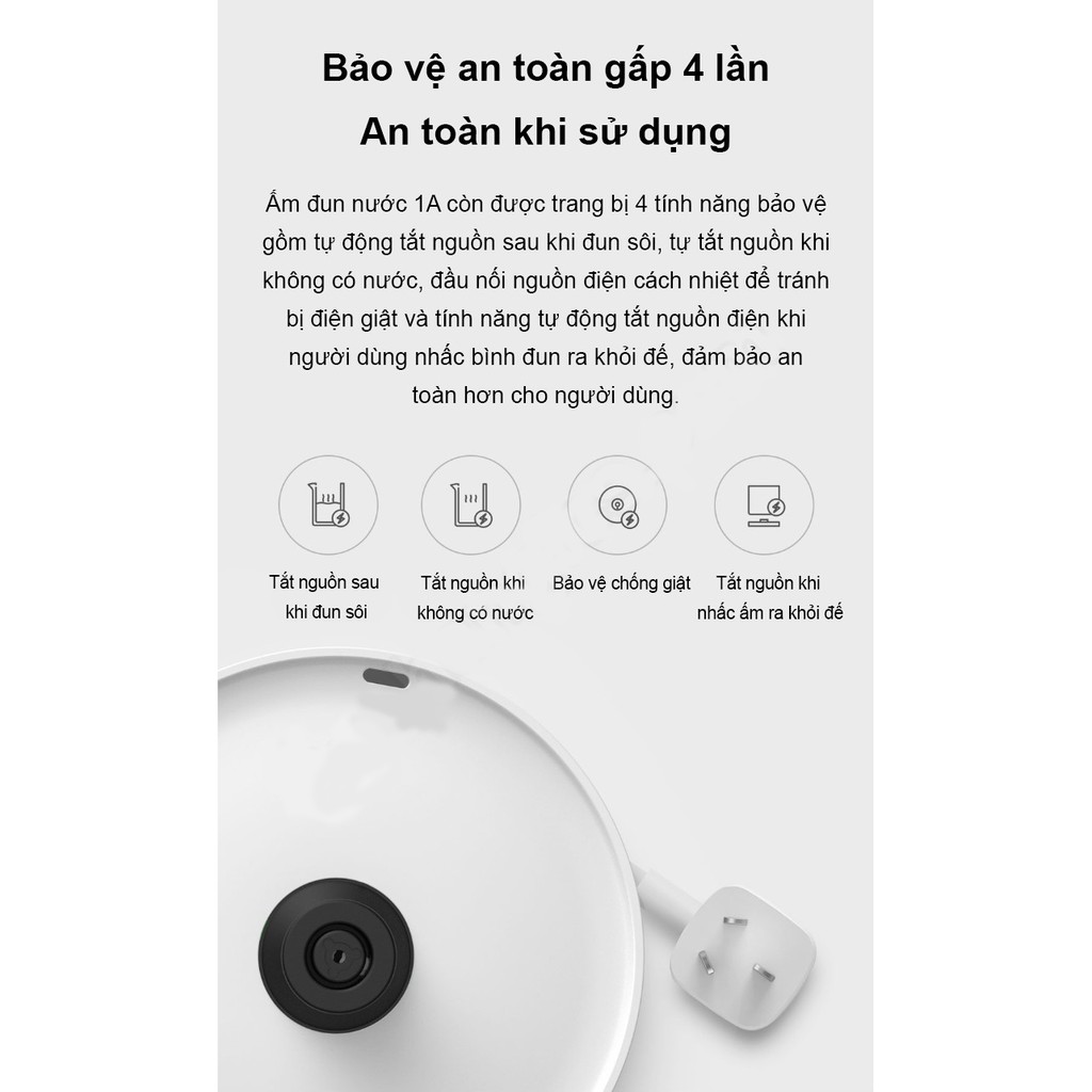 Ấm đun nước Xiaomi 1A Chính hãng , Bình đun siêu tốc Xiaomi Mijia 1A tự động ngắt nguồn khi không có nước