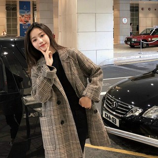 ÁO DẠ KẺ CARO NÂU MNG DÁNG DÀI