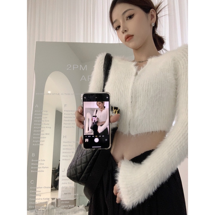 「MOTEL7」Áo Khoác Cardigan Len Dệt Kim Tay Dài Mềm Mại Phong Cách Pháp Thời Trang Mùa Thu Cho Nữ