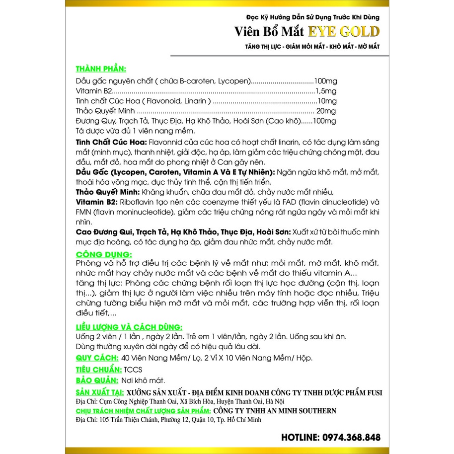 Viên Bổ Mắt EYE GOLD bổ sung dưỡng chất,cải thiện thị lực