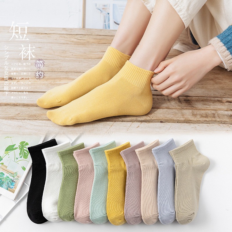 ❤ Lố 5 Tất nữ cotton cổ qua mắt cá chân màu muối tiêu