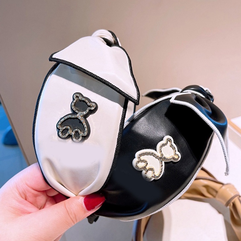 Băng Đô Thắt Nơ Bằng PU Đính Đá Phong Cách Vintage Dành Cho Gấu