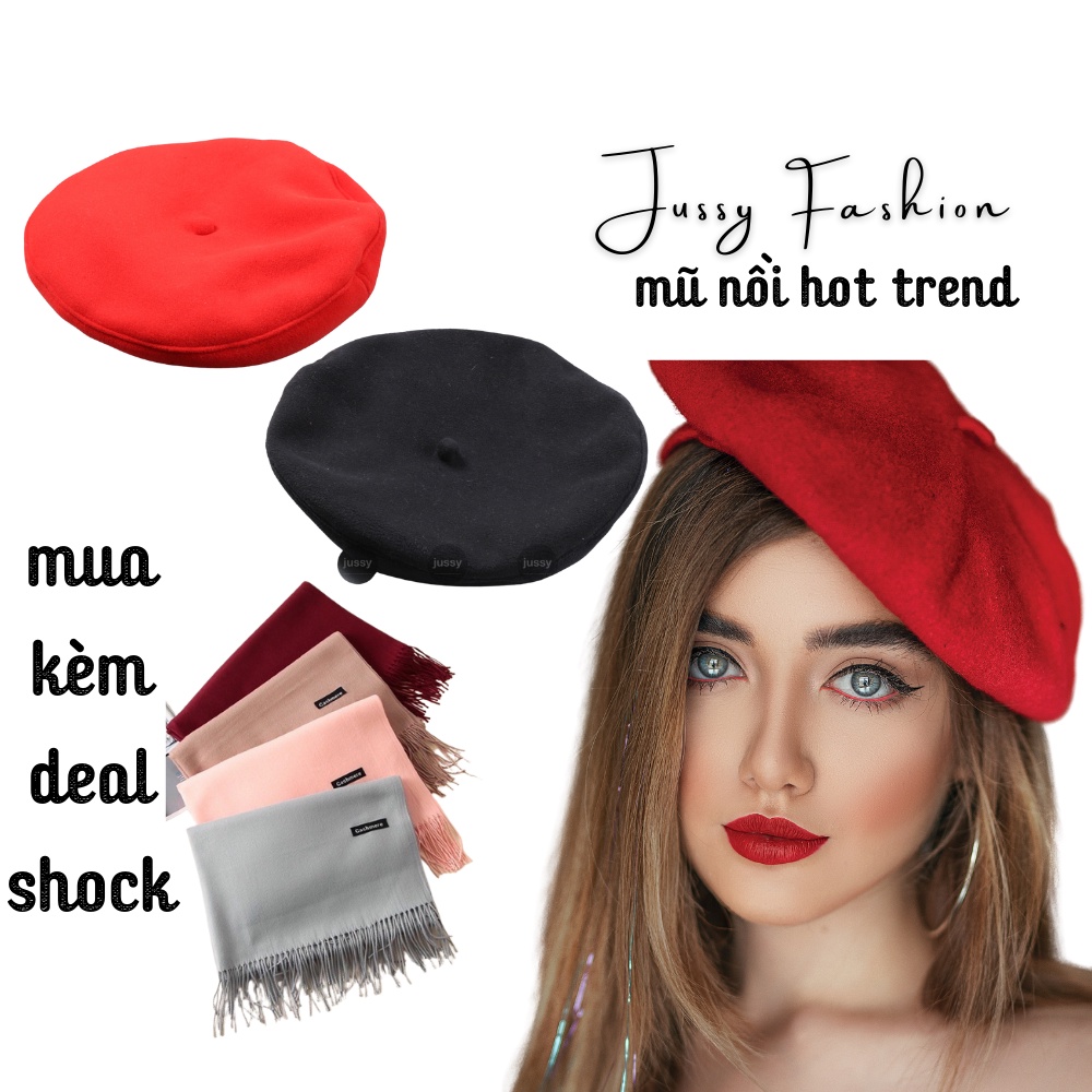 Mũ Nồi Nữ Jussy Fashion Phong Cách Vinatge Nón Beret Nam Nữ Chất Vải Nỉ Mềm Mịn Có Lớp Lót Nhiều Màu Hot Trend
