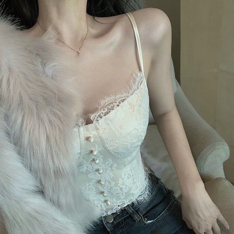 Áo Bra Ren  2 Dây Dáng Dài  Đính Khuy Kèm Mút Đệm 877