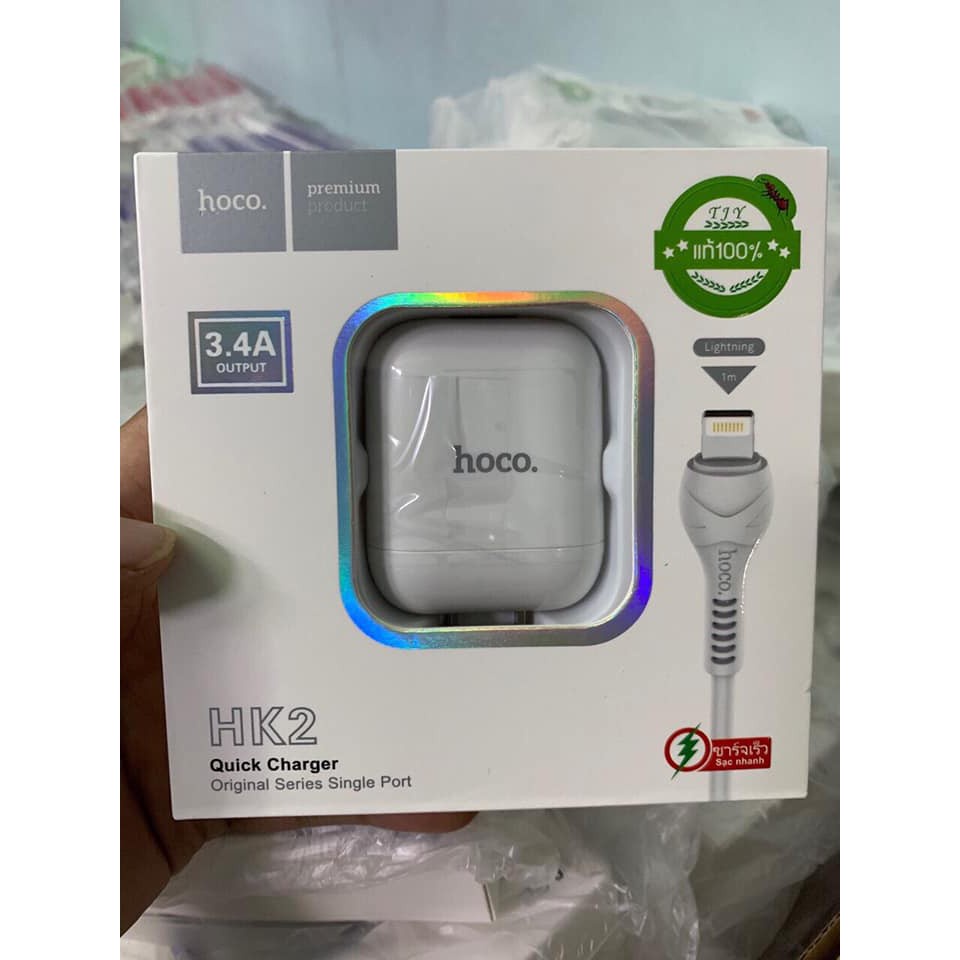 Bộ Sạc HK2 3.4A- LIGHTNING Trắng, Đen Bảo Hành 6 Tháng Hàng Chính Hãng