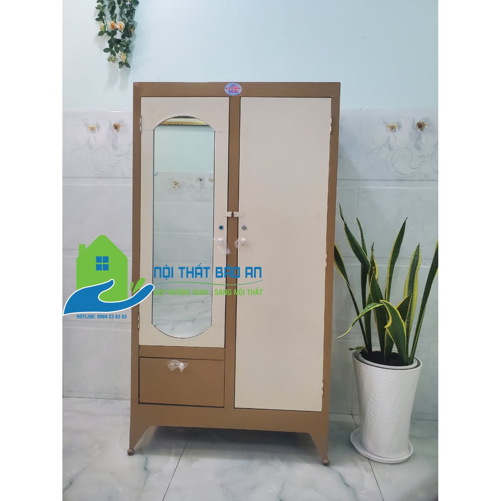 Tủ sắt quần áo cao 1m6 ngang 90cm vàng kem - TSDT13