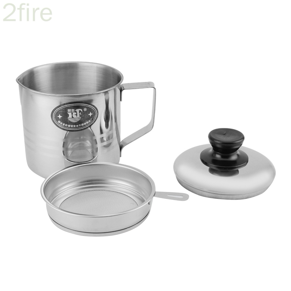 Home Bacon Grease Container with Strainer Stainless Steel Oil Storage Can Strainer 1.2L with Lid