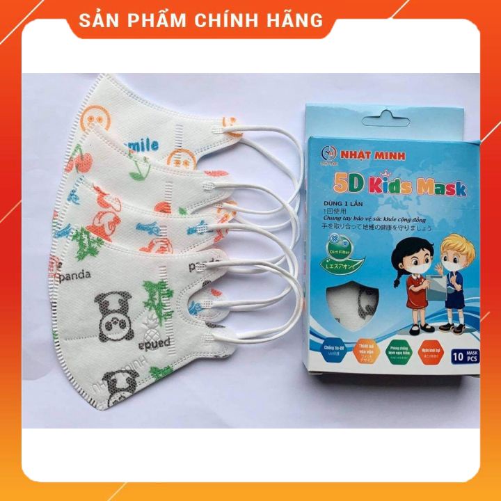 Khẩu trang cho bé, khẩu trang 3D trẻ em, Hộp 10 cái 5D vải sms cao cấp cho bé hàng công ty Nhật Minh