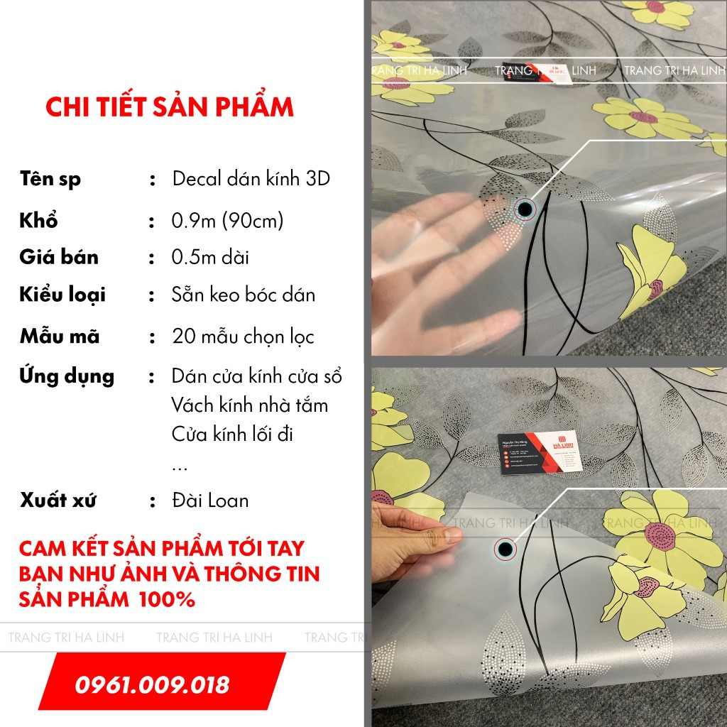 Decal dán kính mờ hoa văn 3d dán cửa sổ nhiều mẫu đẹp chọn lọc giá rẻ 90cmx50cm