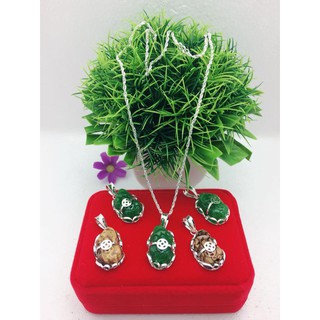 dây chuyền bạc, mặt tỳ hưu bọc bạc xanh/nâu