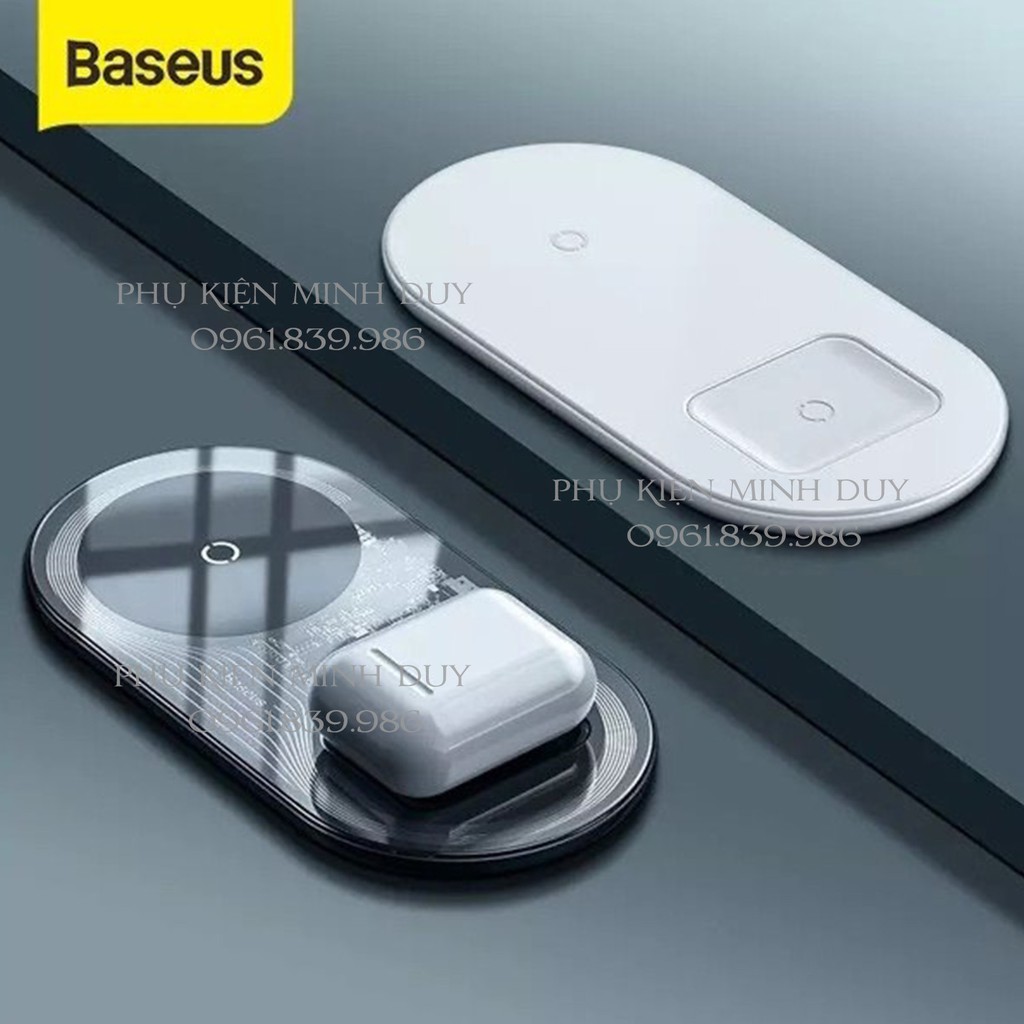 Đế sạc nhanh không dây Baseus Simple 2 in 1 Wireless Charger 15W cho iPhone và Airpods (15W, Wireless Quick charger) ❤