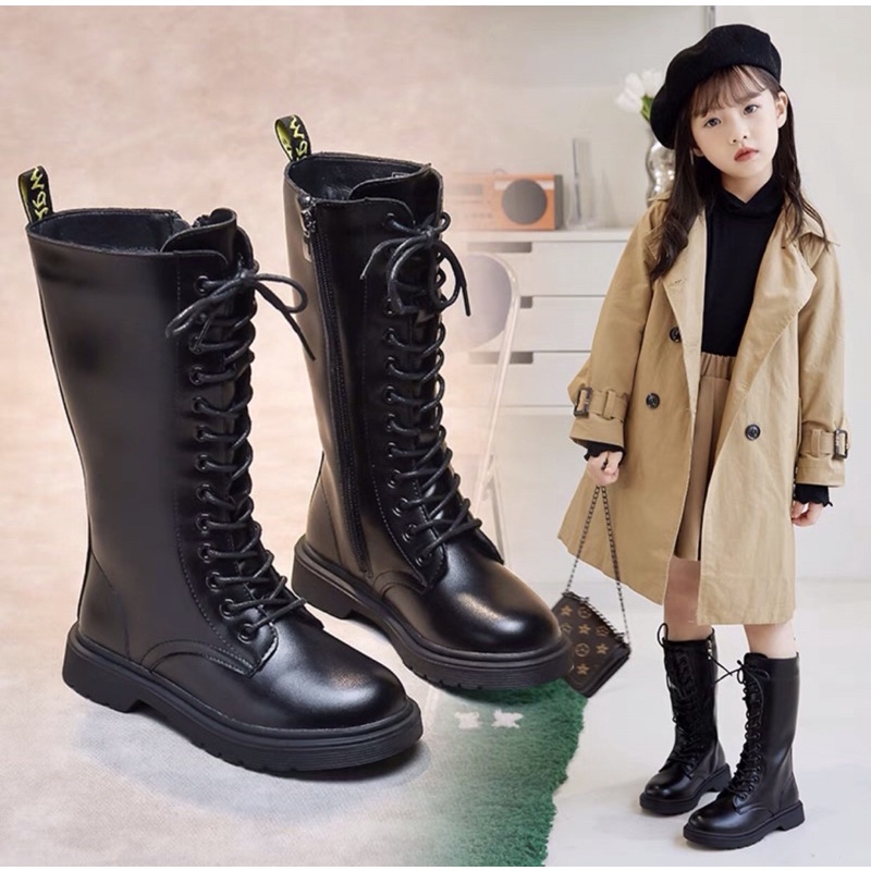 Boot cao cổ cột dây bé gái (bốt chiến binh cổ cao cho bé gái)