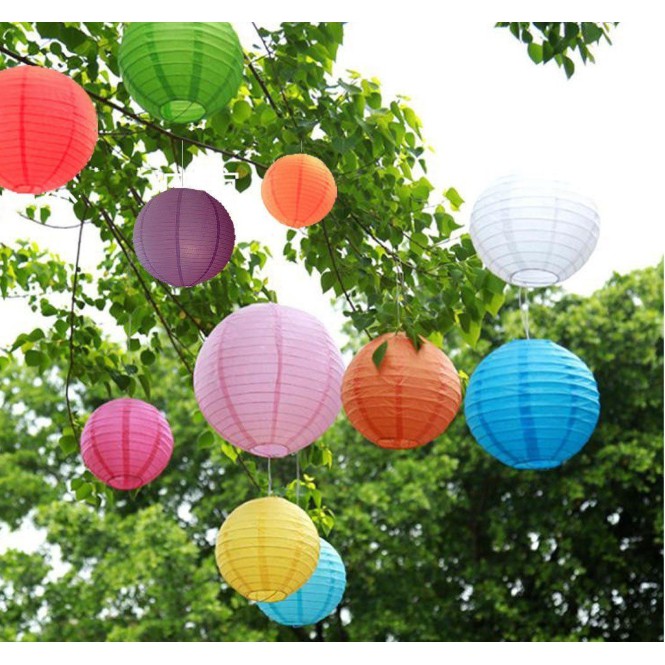 Đèn lồng vải lụa không tua 20/25/30cm nhiều màu trang trí ngoài trời