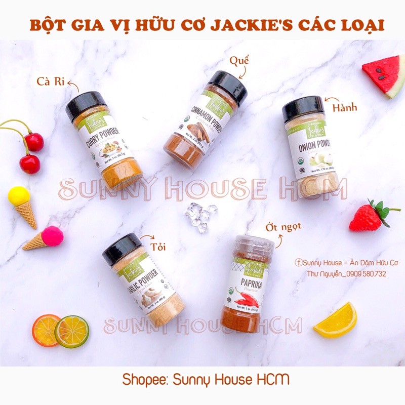 Bột gia vị hữu cơ Jackie's Kitchen [Bột hành - Bột tỏi - Bột nghệ - Bột Cà ri- Bột ớt không cay hữu cơ]