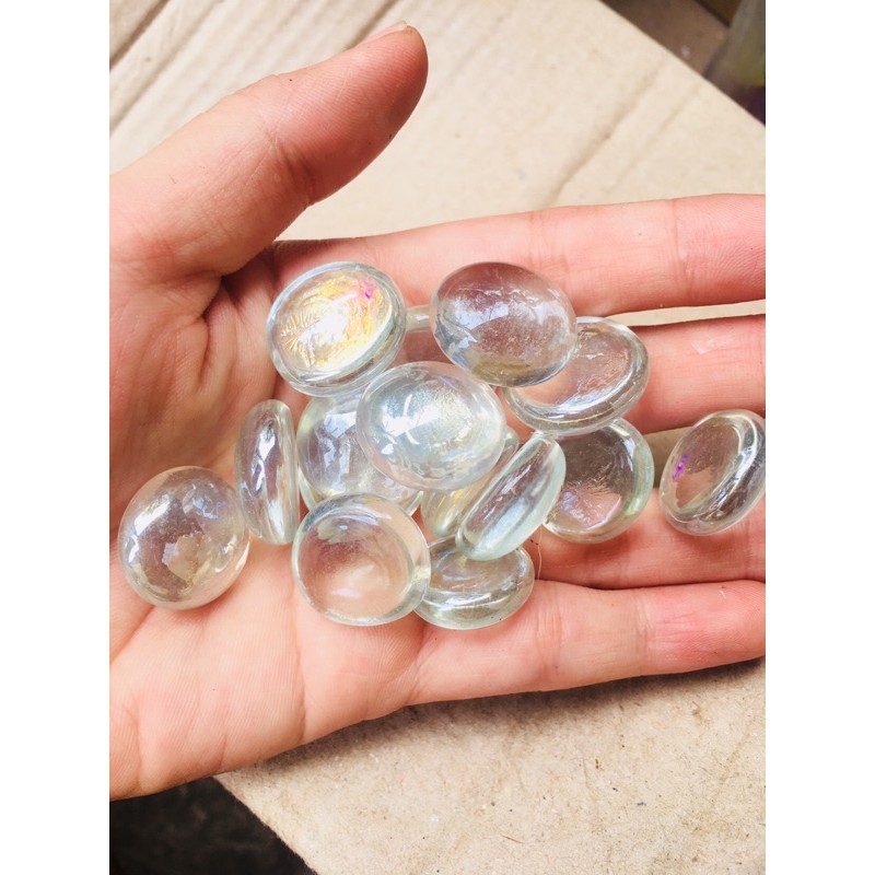 Đá màu trang trí bể cá, thủy sinh gói 500g - Sỏi thủy tinh trang trí trắng trong suốt