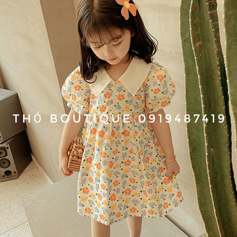 Đầm sơ mi bé gái GAP KIDS xuất xịn tay ngắn babydoll xoè in hoa nút giữa size 6-8