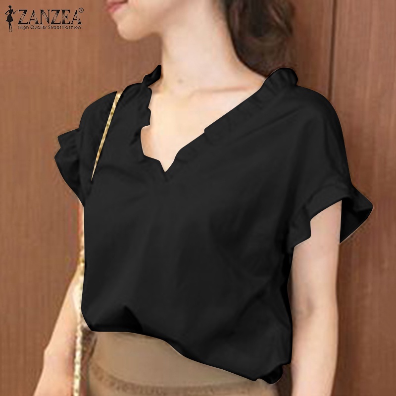 ZANZEA Áo Nữ Tay Ngắn Cổ Chữ V Thời Trang Quyến Rũ