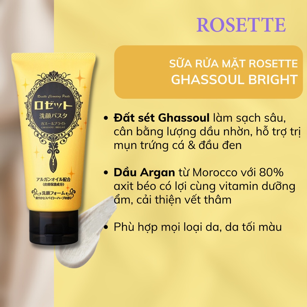 Sữa rửa mặt đất sét Rosette Ghassoul Bright giúp làm sáng da 120gram - 4901696534922