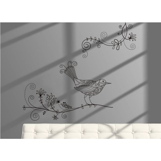 Decal dán tường / kính cao cấp - Chim Hoa văn tinh tế ( 60x58 )