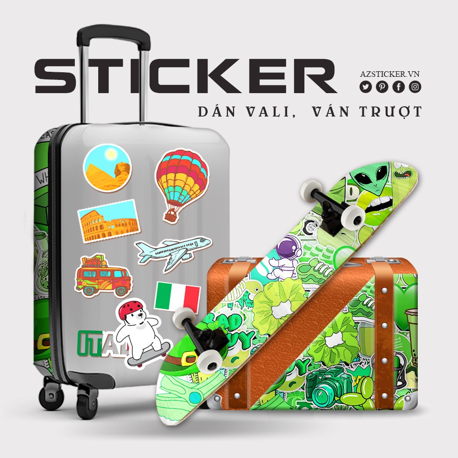 Sticker Chủ Đề Xanh Lá Cây Green Dán Mũ Bảo Hiểm Laptop Điện Thoại | STK41 | Hình Dán Sticker Dán Laptop Điện Thoại Vali